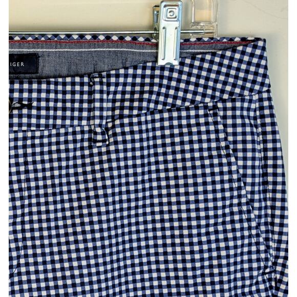 Tommy Hilfiger Stretch Career Pants 12 Blue White Gingham Check Mid Rise Cotton - Picture 3 of 12